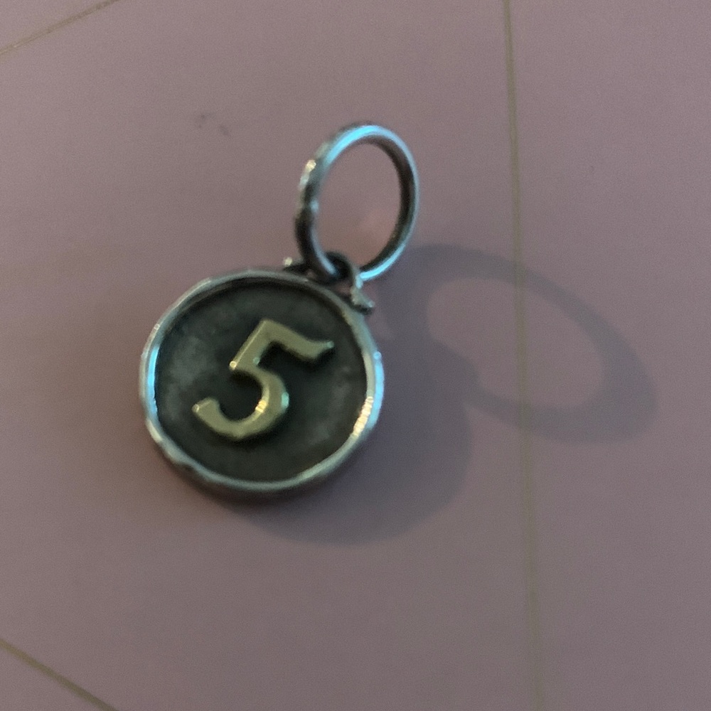 Waxing Poetic Silver and Gray Number 5 Charm